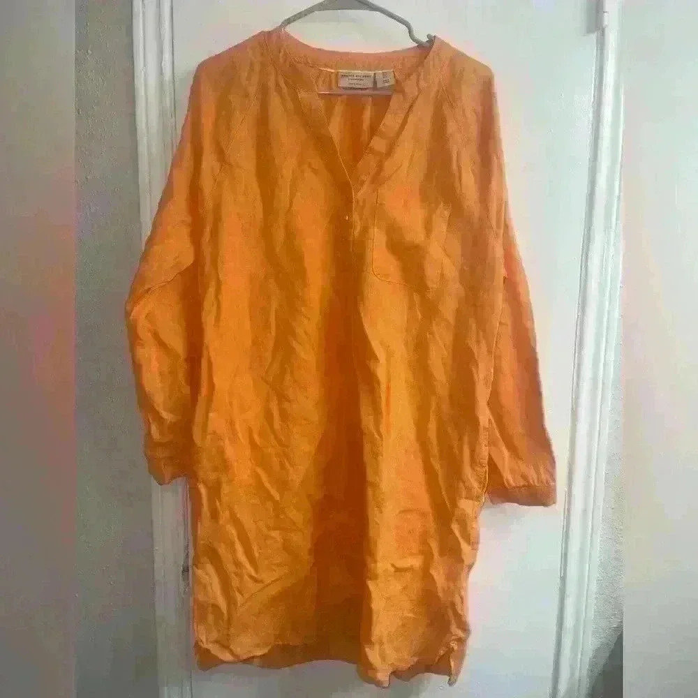 Martha Stewart collection 100% Linen orange 🍊 long sleeve dress NWOT size L - Picture 2 of 10